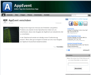 appevent.de: AppEvent Deutschland - Jeden Tag eine kostenlose iPhone- oder iPad-Applikation von einem deutschen Entwickler!
AppEvent ist eine Aktion wo wir täglich eine kostenlose iPhone- oder iPad-Applikation von einem deutschen Entwickler verschenken.