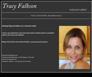 tracyfalksonvoicetalent.com: Tracy Falkson Voice Talent
Tracy Falkson is a voice over talent in the San Francisco bay area