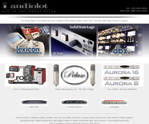 bootboxcomp.com: AudioLot - Pro Is Not About Price - 888-224-3343
Pro audio sales and recording studio services - A Designs Audio, Auralex, DBX, Eventide, Focal Pro, Furman Sound, Lexicon, Lynx Studio, McDSP, Monster Cable, Peluso Microphone Lab, Primacoustic, Radial Engineering, Solid State Logic, SSL, Sonnox, Sony Oxford, Sound Performance Lab (SPL), SoundToys, Source Elements, Steven Slate Drums, THD Electronics