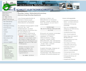 e-schrott-elektronikschrott.de: • ELEKTRONIKSCHROTT • e-Schrott • Elektronikschrott-Recycling • Elektronikschrott-Verwertung •
Recycling Coburg - Annahme und Abholung, Demontage Verwertung und Entsorgung von Elektroschrott, Elektronikschrott und Elektrogeräten bundes und europaweit.