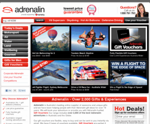 adrenaline365.com: Gift Ideas - Adventure & Experience Gift Vouchers - Adrenalin
OFFICIAL Adrenalin Site - Click or phone 1300 791 793 for Awesome Gift Ideas - Adventure and Experience Gift Vouchers available for over 2,000 Experiences!