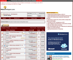 unclaimedomain.com: Domain Names - WebDeveloper.com
Discussion of various issues involving domain names.