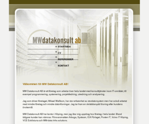 mwdatakonsult.com: mw datakonsult köping datakonsult cobol programmering projektledning codasyl unisys visual basic sql server tidbokningssystem journalsystem databas
MW Datakonsult i Köping erbjuder konsulttjänster som programmering, projektledning m.m.