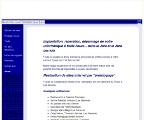 minux.ch: Jean-Frédéric Bourquin, informaticien, Tramelan/Accueil
Nom : Jean-Frederic Bourquin ; Raison sociale : Minux.ch ; Lieu : 2720 Tramelan Suisse ; Activité : informatique site réseau