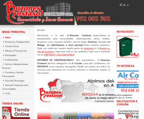 buzonesmalaga.com: Buzones Costasol
Bienvenido a Buzones Costasol, especialistas en equipamiento para comunidades, urbanizaciones, obras, hoteles y empresas. Distribución a nivel nacional y S.A.T. (Servicio Asistencia Técnica) de cajas fuertes ARFE para la provincia de Málaga. Visita nuestra amplia gama de productos.