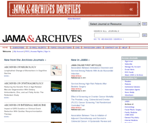 amaarchives.org: JAMA & Archives Journals
JAMA and Archives professional medical journals are published by the American Medical Association. JAMA has the largest circulation of any medical journal in the world and is received each week by physicians in virtually every specialty and practice setting. Archives Journals publish the best new clinical science in each of 9 key medical specialties.  As peer-reviewed, primary source journals, all are the product of respected editors, thought-leaders, and researchers worldwide
