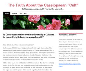 cassiopeiacult.org: Laura Knight Jadczyk and the Cassiopaea Cult
A look inside the Cassiopaea movement with an emphasis on its leader, Laura Knight-Jadczyk