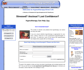 hypnotherapy-direct.co.uk: Hypnotherapy Hypnosis Hypnotherapists Surrey London Wales Warwickshire Kent NLP
Professional hypnotherapists providing hypnotherapy London, Surrey,
		 Suffolk, Middlesex, Hertfordshire, Hampshire, Kent, Berkshire, Cheshire, Cornwall, Dorset, Merseyside,
		Derbyshire, Devon, East Sussex, Gloucestershire, Lancashire, Lincolnshire, West Midlands, Tyne & wear,
		Northamptonshire, North Yorkshire, South Yorkshire, Shropshire, bedfordshire, Sussex, Bristol, West Yorkshire, Wiltshire, West Sussex, Tyne and Wear, 
	Cambridgeshire, Leicestershire, Manchester, Norfolk, Oxfordshire, Somerset, Staffordshire, Warwickshire, Worcestershire, Herefordshire, Watford