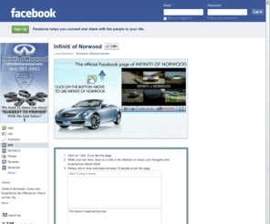 bostoninfinitidealer.com: Incompatible Browser | Facebook
 Facebook is a social utility that connects people with friends and others who work, study and live around them. People use Facebook to keep up with friends, upload an unlimited number of photos, post links and videos, and learn more about the people they meet.