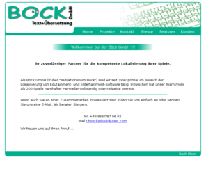 boeck-text.com: Lokalisierung von Software und Spielen
Böck GmbH. Ihr Partner für die kompetente Lokalisierung von Spielen und Software.