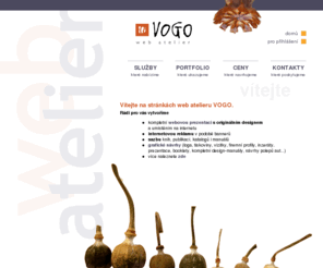 vogo.cz: VOGO [web atelier]
Nabízíme kompletní webovou prezentaci s originálním designem, internetovou reklamu v podobě bannerů, sazbu knih, publikací, katalogů i manuálů, grafické návrhy (loga, tiskoviny, vizitky, firemní profily, inzeráty,prezentace, booklety, kompletní design-manuály, návrhy polepů aut...)