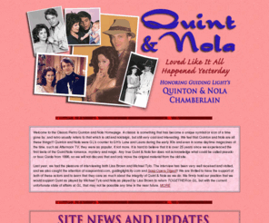 quintnola.com: Quint and Nola Homepage
Dedicated to Quinton & Nola, Guiding Light's supercouple from the 80s, portrayed by Michael Tylo and Lisa Brown. Quola videos, screen caps, fanfiction