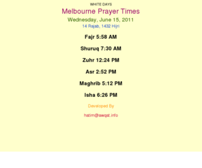 Awqat Info Prayer Times For Melbourne