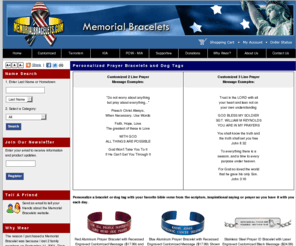 prayerbracelets.com: Personalized Prayer Bracelets and Personalized Prayer Dog Tags | Memorial Bracelets | Victims of Terrorism and Military Killed in Action, Prisoner of War and Missing in Action Memorial Bracelets
Personalized Prayer Bracelets and Customized Prayer Dog Tags