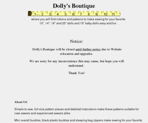dollysboutique.com: Dolly's Boutique
Doll patterns for bra, swim suit, skort, and more for 18 inch dolls.  Doll size overall buckles. 