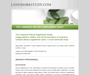 landmarkstudy.com: Landmark Dietary Supplement Study
Usage patterns, health, and nutritional status of long-term multiple dietary supplement users: a cross-sectional study