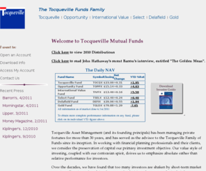 tocquevillefunds.com: Tocqueville Funds
We serve as "financial" family doctors to several generations of global families.  The same value/contrarian approach, which we use for these private clients, is applied in the management of our mutual funds, The Tocqueville Funds.