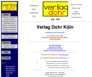 dohr.de: Willkommen beim Musikverlag Christoph Dohr Köln
Musikverlag Dohr Köln Kammermusik Noten für Tasteninstrumente (Klavier, Orgel, Cembalo), Chormusik, Kirchenmusik, zeitgenössische Musik, Musikbücher, Rheinisches Musikmagazin 