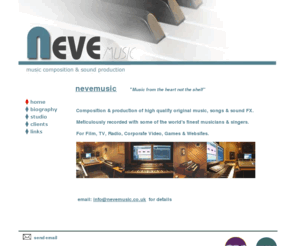 andyneve.co.uk: neve music
Neve Music music composition and sound production for film, tv and radio.