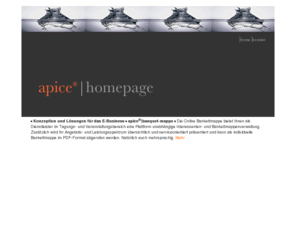 apice.de: apice|homepage - online bankettmappe
Konzeption und Lösungen für das E-Business