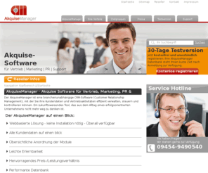 akquise-software.de: Akquise Software CRM AkquiseManager
Serverbasierende, branchenunabhängige CRM-Software mit deren Hilfe sie effiektiv Ihre Kundendaten verwalten können.