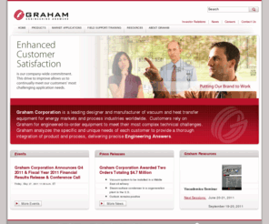 grahammfg.com: Graham Corporation Home Page
Graham is a leading designer and builder of vacuum and heat transfer equipment for process industries world-wide, Markets for vacuum technology are chemical, petrochemical, petroleum refining, electric power generating industries like cogeneration and geothermal plants