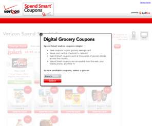 vzspendsmart.com: Verizon Spend Smart Coupons
Save money now with Spend Smart Coupons by Verizon Wireless.  Click to save digital coupons right to your grocery savings card.  Mobile Coupons available on your computer, cell phone, and FiOS TV are redeemable in over 4,000 grocery stores, like Kroger, Safeway, ShopRite and more.