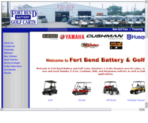 hdkevusa.com: Yamaha and HDK Golf Cars, Utility and Hunting Electric Vehicles, & Batteries
Fort Bend Battery & Golf Cars is #1 in the Metro Houston area for the sales and service of new and used Yamaha, EZGo, HDK, and Husqvarna vehicles.