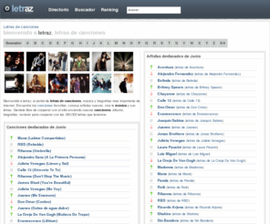 letraz.com: Letras de Canciones, Biografías, Álbums, Música  letraz
Letras de Canciones, Biografias, Música, Reviews, Novedades, Álbums