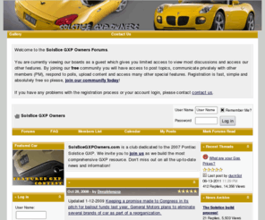 solsticegxp.org: Solstice GXP Owners
2006 and 2007 Pontiac Solstice GXP information, forums, pics, links, and more.
