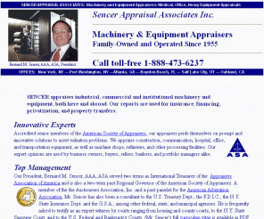 allequipmentappraisal.com: SENCER APPRAISAL ASSOCIATES - Machinery and Equipment Appraisal: Medical, Office, Heavy Equipment
Machinery and equipment appraisals, consulting and expert witness testimony. All equipment, all purposes, here and abroad.