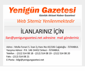 yenigungazetesi.net: Yenigun Gazetesi- Günlük Yerel Aktuel Gazetesi
Yenigün Gazetesi Günlük Yerel Aktuel Gazetesi İlan Vermek İçin Tıklayınız