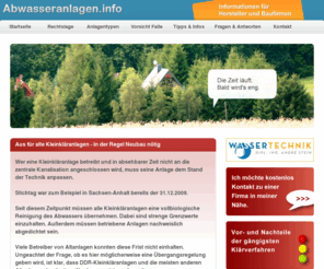 abwasseranlagen.info: Portal für Abwasseranlagen, Kleinkläranlagen
Ab 2010 müssen Kleinkläranlagen dem Stand der technik entsprechen. Für die meisten Altanlagen beudetet dies das Aus. Nötig und sinnvoll ist in der Regel ein Neubau. 