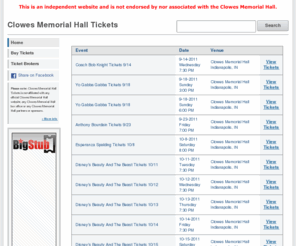 clowesmemorialhalltickets.com: Clowes Memorial Hall Tickets | ClowesMemorialHallTickets.com
ClowesMemorialHallTickets.com for all events at the Clowes Memorial Hall. Get Clowes Memorial Hall tickets from the cheapest seats to premium tickets and more!