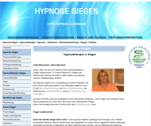 hypnose-siegen.com: Hypnose Siegen
Hypnose Siegen - Die Heilpraktikerin für Psychotherapie bietet therapeutische Hypnose. [D-57074 Siegen]