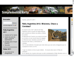 simplementerally.com.ar: Simplemente Rally
Simplemente Rally. Historia y presente del Rally. WRC. Rally Mundial. Grandes autos y pilotos legendarios.