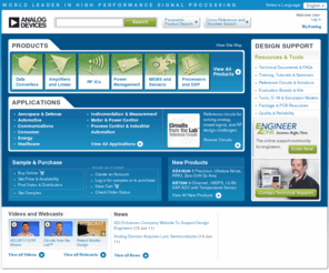 tigersharc.com: Analog Devices | Semiconductors and Signal Processing ICs
Analog Devices, Analog, Semiconductors, Digital Signal Processing, World leader in high performance signal processing solutions. Offers ICs for data converters, amplifiers, DSP, RF & communications, power and thermal management, supervisory and interface, and MEMs. Develops analog, digital, linear, and mixed-signal integrated circuits including data converters, amplifiers, DSP, RF, and more. 