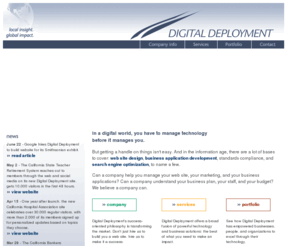 digitaldeployment.com: Digital Deployment
Sacramento's choice for web site design and consulting, business application development, and hosting