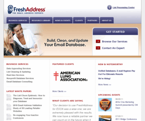 switch-email.com: The Email Address Experts - FreshAddress, Inc.
Build, clean, and update your email database.  FreshAddress offers email change of address (ECOA), B2C and B2B email appending, list hygiene, and real-time email validation.