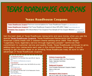 texasroadhousecoupons.net: Texas Roadhouse Coupons
Get the best deals on Texas Roadhouse Restaurant meals using the special Texas Roadhouse coupons.