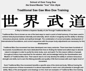 saegaemoodoe.com: School of Oom Yung Doe, the Grand Master Iron Kim Style
Oom Yung Doe teaches a combination 
of East Asian martial arts that allows students of all ages to benefit 
from a wide variety of movements (hard, soft, long and short forms).