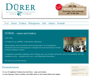 duerer-mannheim.net: Dürer - Essen & Trinken: Restaurant und Café in Mannheim-Neuostheim
Dürer - essen und trinken - Cafe Restaurant in Mannheim-Neuostheim