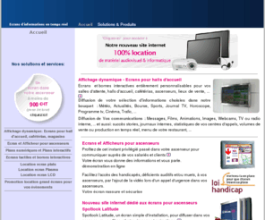 spotlook.com: location ecran plasma, location ecrans LCD, Afficheurs pour ascenseurs, Plans numriques, Affichage dynamique - SpotLook
Location cran plasma et LCD  prix discount. Affichage dynamique. Afficheurs pour ascenseurs. Plans numeriques et interactifs. Bornes interactives