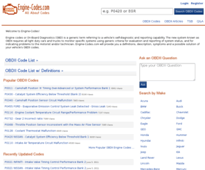 abscodes.com: OBD-II Trouble Codes Definition, Description and Repair Information | Engine-Codes.com
OBD - OBDII Codes Definition, Description and Repair Information. Diagnose and Repair Engine, Transmission, Body and Chassis OBDII Codes