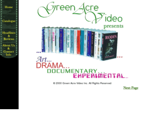 greenacrevideo.com: Green Acre Video
A leading distributor of art videos such as Rodin and Henry Moore, Green Acre Video distributes a unique and diversified collection of entertaining and educational videos for children and adults, to schools, libraries, museum shops, universities, television, and individual video buyers.