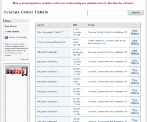 overturecentertickets.com: Overture Center Tickets
OvertureCenterTickets.com for all events at the Overture Center. Get Overture Center tickets from the cheapest seats to premium tickets and more!