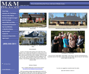 mm-ins.com: M & M Insurance Agency - Center, Shelby Co, TX
Serving East Texas families since 1981. Offering life, health, disability, home, auto, farm, ranch, and business insurance.