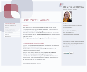 strauss-mediation.de: STRAUSS MEDIATION MÜNCHEN - Konfliktmanagement und Familienmediation
SILKA STRAUSS, MEDIATORIN, MÜNCHEN – Kompetente Begleitung, Unterstützung bei der Bewältigung familiärer, partnerschaftlicher oder beruflicher Konflikte.