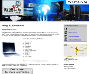 tvrepairirvng.com: Electronics Irving, TX - Irving Electronics 9722587774
Irving Electronics provides Electronics Services to Irving, TX. Call 972-258-7774 now for more information.