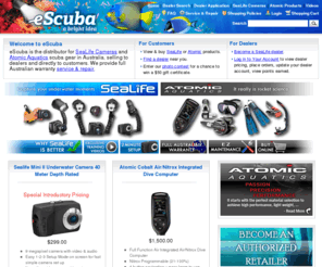 escuba.org: eScuba a bright idea - Australian distributor for SeaLife snorkeling and scuba diving cameras
eScuba distributes the best dive cameras by SeaLife to Australia including the SeaLife DC1200 scuba dive cameras with SeaLife strobes and camera accessories like wide angle lenses